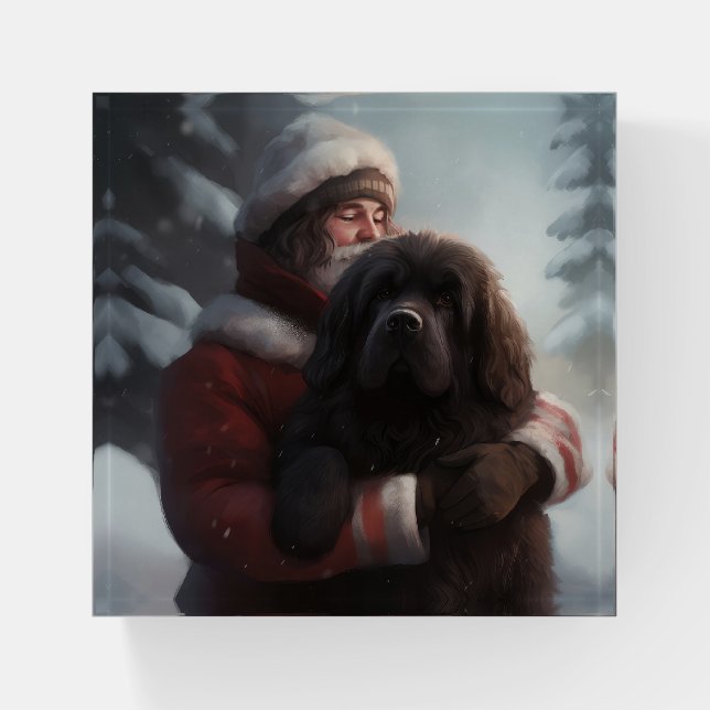 Newfoundland With Santa Claus Festive Christmas  Paperweight (Front)