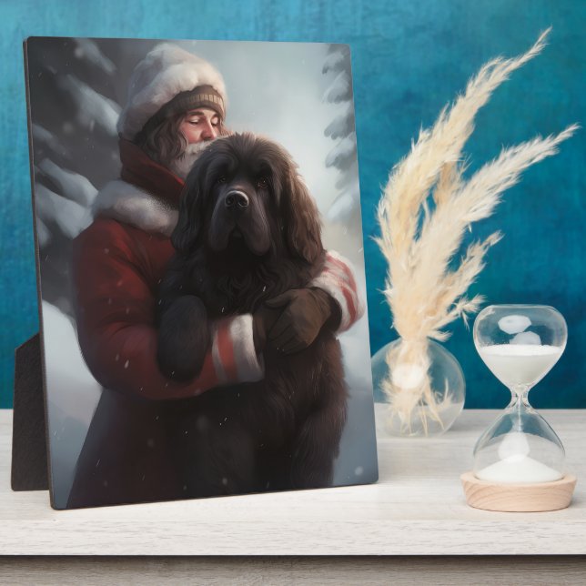 Newfoundland With Santa Claus Festive Christmas  Plaque (Side)