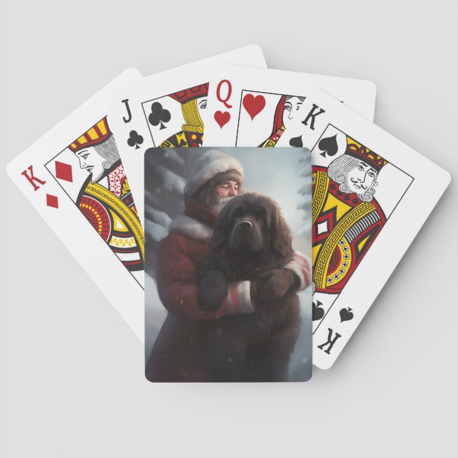 Newfoundland With Santa Claus Festive Christmas  Poker Cards (Back)