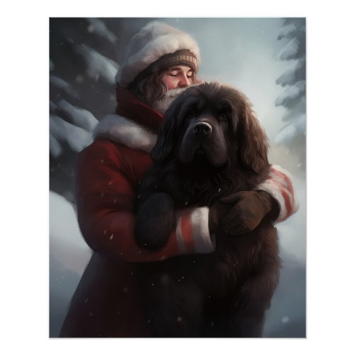 Newfoundland With Santa Claus Festive Christmas  Poster