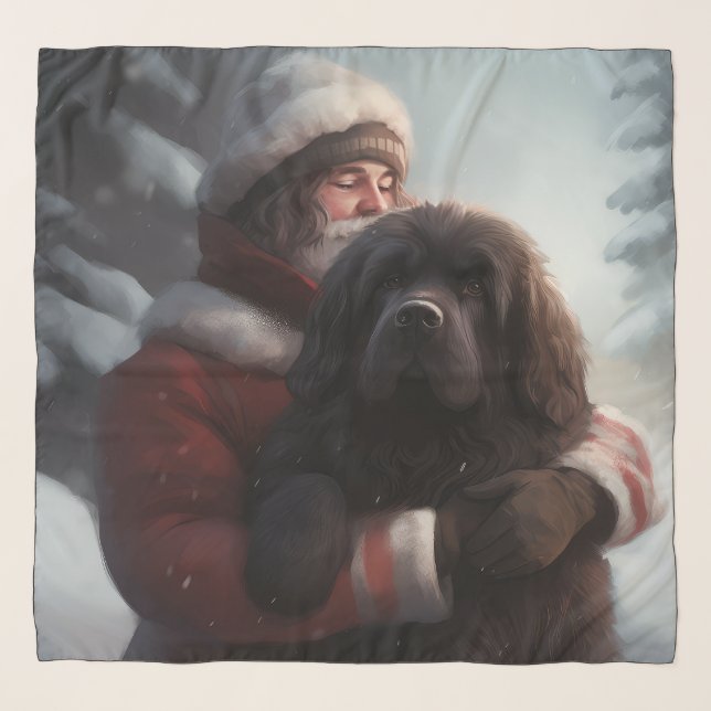 Newfoundland With Santa Claus Festive Christmas  Scarf (Front)