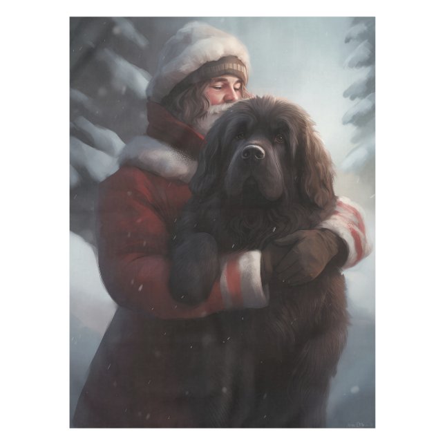 Newfoundland With Santa Claus Festive Christmas  Tablecloth (Front)
