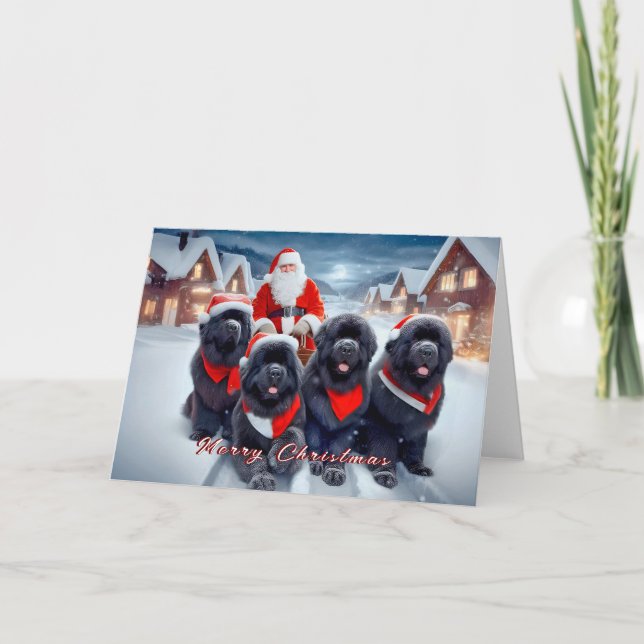 Newfoundlands and Santa Christmas Card (Front)