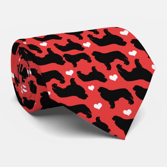Newfoundlands Newfies with Hearts Red Pattern  Neck Tie (Rolled)