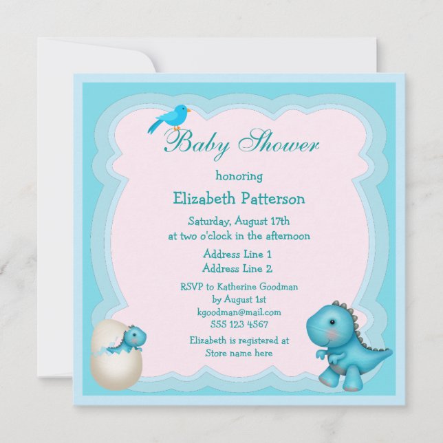 Newly Hatched Baby Boy Dinosaur Baby Shower Invitation (Front)