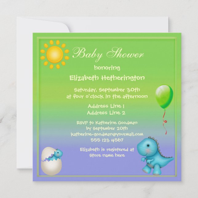 Newly Hatched Baby Boy Dinosaur Baby Shower Invitation (Front)