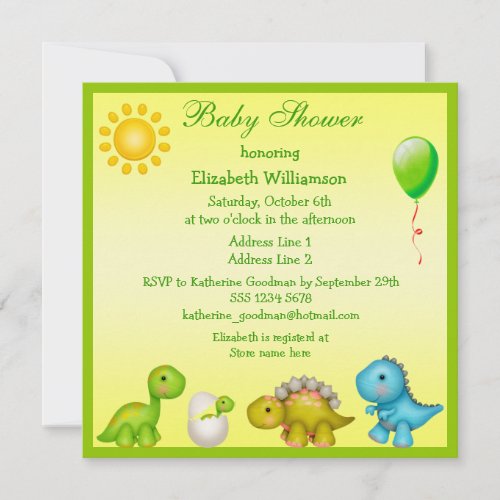 Newly Hatched Baby Dino &amp; Dinosaurs Baby Shower Personalized Invites