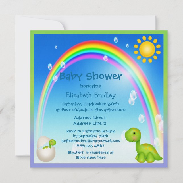 Newly Hatched Dinosaur Rainbow Baby Shower Invitation (Front)