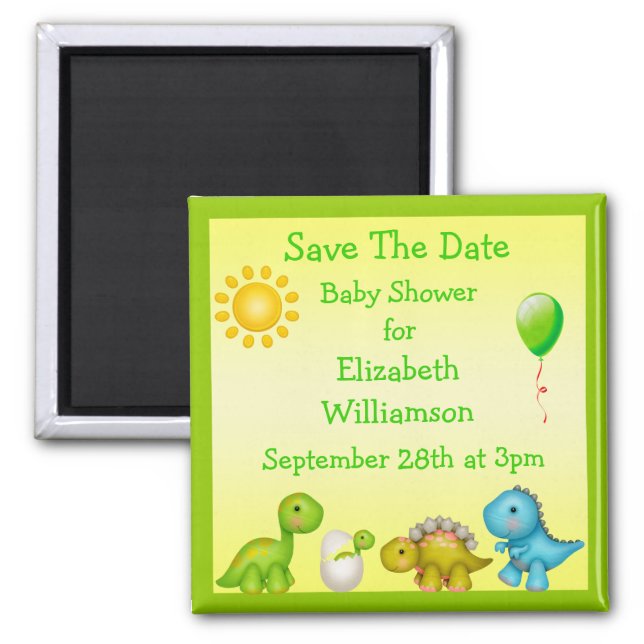 Newly Hatched Dinosaur Save The Date Baby Shower Magnet (Front)