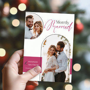 Newly Married Holiday Wedding Black Magenta Card