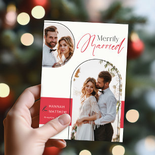 Newly Married Holiday Wedding Black Red Card