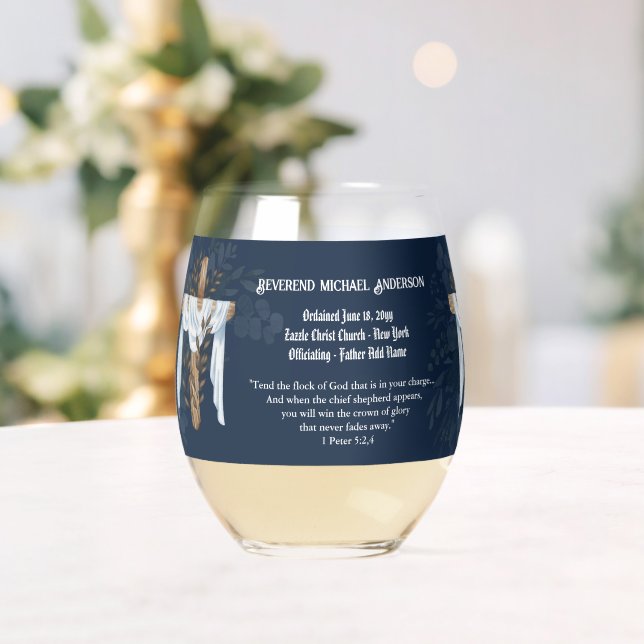 Newly Ordained Priest Pastor Deacon Minister Stemless Wine Glass (Insitu (Wedding))