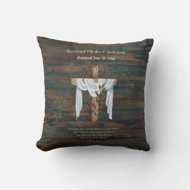 Newly Ordained Priest Pastor Deacon Minister Wood Throw Pillow (Front)