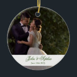 Newly wed 1st Christmas photo  Ceramic Ornament<br><div class="desc">Elegant Newly wed 1st Christmas ornament with hand drawn citrus and foliage design and your favorite photo on other side. Makes a wonderful keepsake gift.</div>