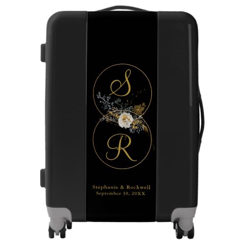 Newly Wed Gold Monogram Name Initial Wedding  Luggage