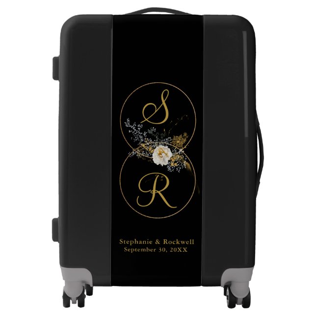 Newly Wed Gold Monogram Name Initial Wedding  Luggage (Front)