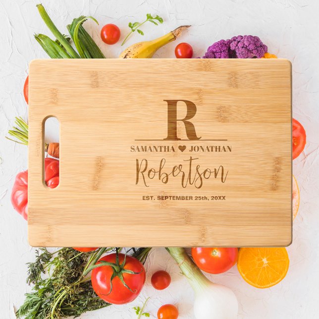 Newly Wed Initial Couples Names Date Engraved Cutting Board (Creator Uploaded)