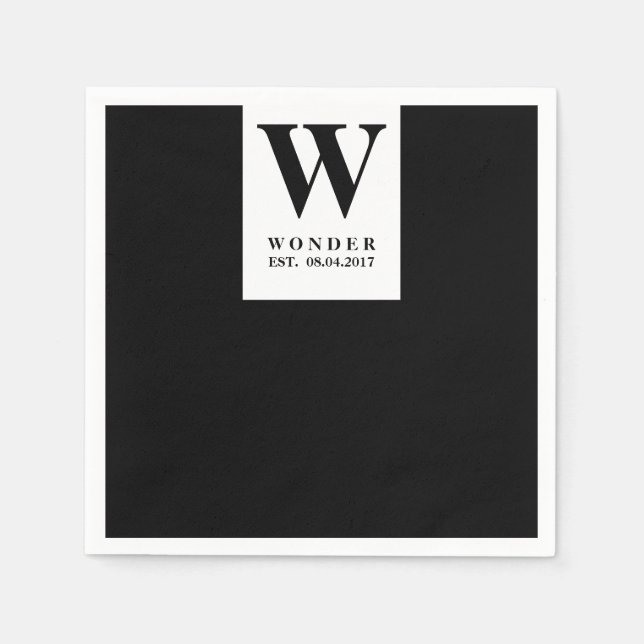 Newly Wed Monogram black minimalist Wedding  Napkins (Front)