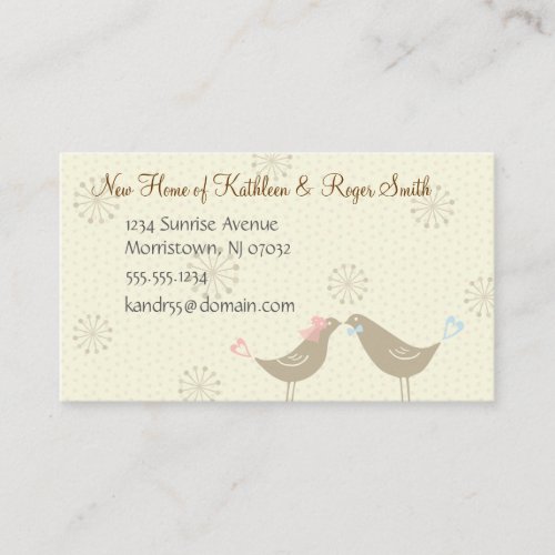 Newly Wed New Home Address Business Card Insert