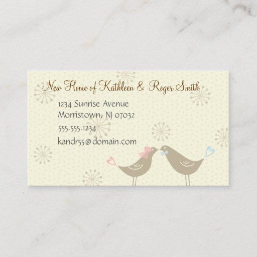 Customizable Newly Wed New Home Address Business Card Insert