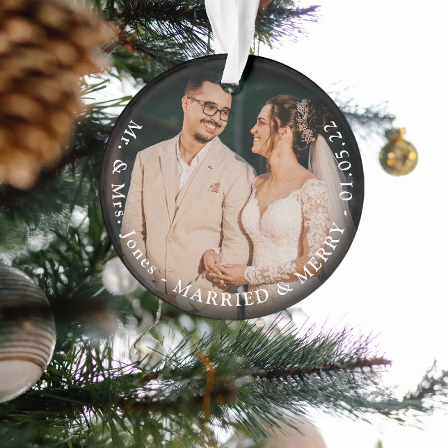Newly Wed Photo 'Married & Merry' 1st Christmas Ornament (Creator Uploaded)
