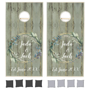 Newly Wed Rustic Leafy Wreath Cornhole Set