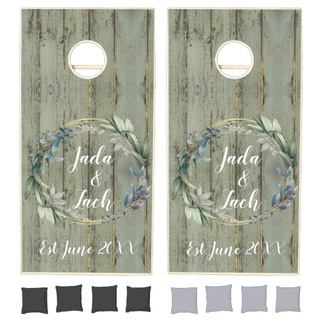 Newly Wed Rustic Leafy Wreath Cornhole Set (Set)