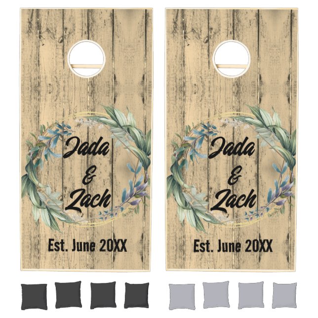 Newly Wed Rustic Leafy Wreath Cornhole Set (Set)