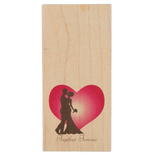 Newly wedded couple wood USB flash drive