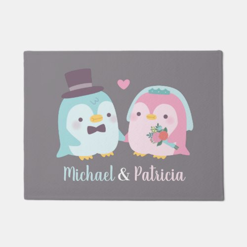 Newly Weds Cute Penguin Groom and Bride Doormat