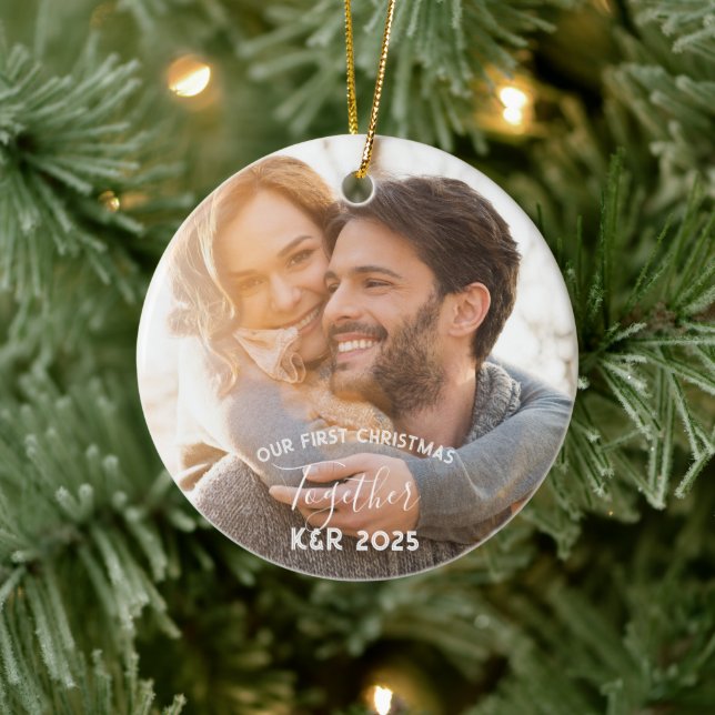 Newly Weds Engaged Our First Christmas Together Ceramic Ornament (Tree)