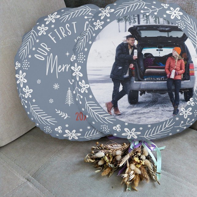 Newly Weds "First Christmas Married" Quote  Round Pillow (Creator Uploaded)