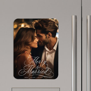 Newly Weds First Christmas Merry & Married Photo Magnet