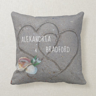 Newly weds personalized beach heart gift keepsake throw pillow