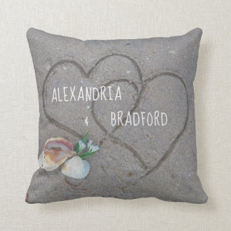 Newly weds personalized beach heart gift keepsake throw pillow