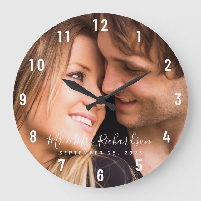Newly Weds Photo Large Clock (Front)