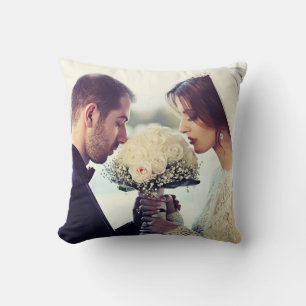 Newlywed 2 Photos Personalize Names & Date Throw Pillow