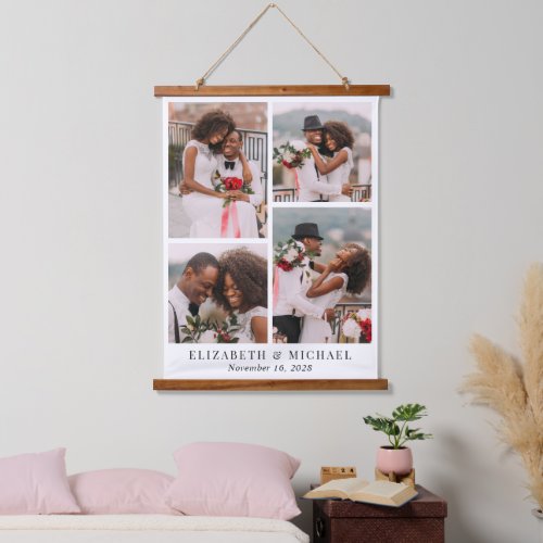 Newlywed 4 Photo Collage Hanging Tapestry