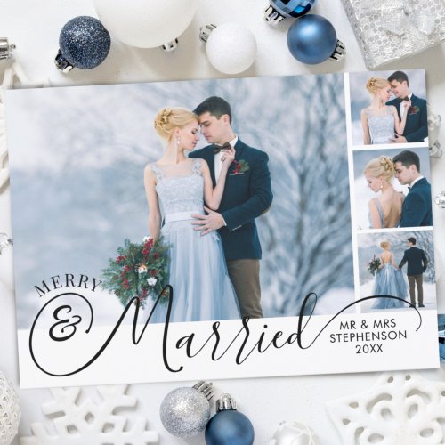 Newlywed 5 Photo Merry and Married Your Greeting Holiday Card