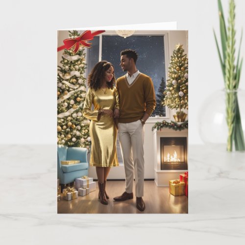 Newlywed African American Couple Christmas Holiday Card