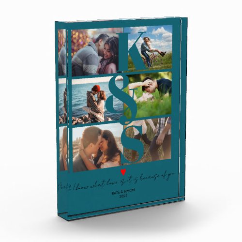 Newlywed Anniversary Couple Photo Collage Blue