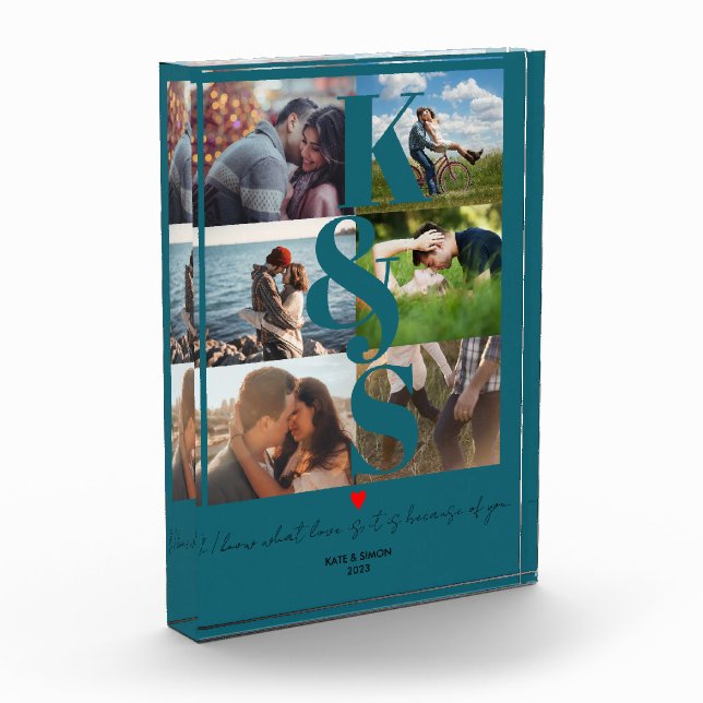 Newlywed Anniversary Couple Photo Collage Blue (Left)