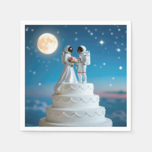 Newlywed Astronauts On a Wedding Cake Napkins