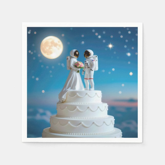 Newlywed Astronauts On a Wedding Cake Napkins (Front)