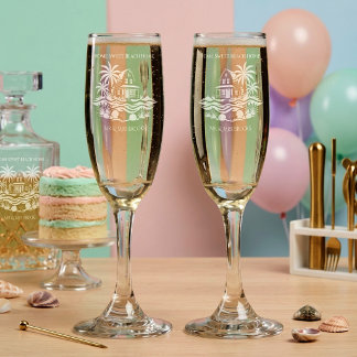 Newlywed Beach House Housewarming Mr & Mrs Coastal Champagne Flute