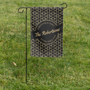 Newlywed Black and Gold Personalized Garden Flag