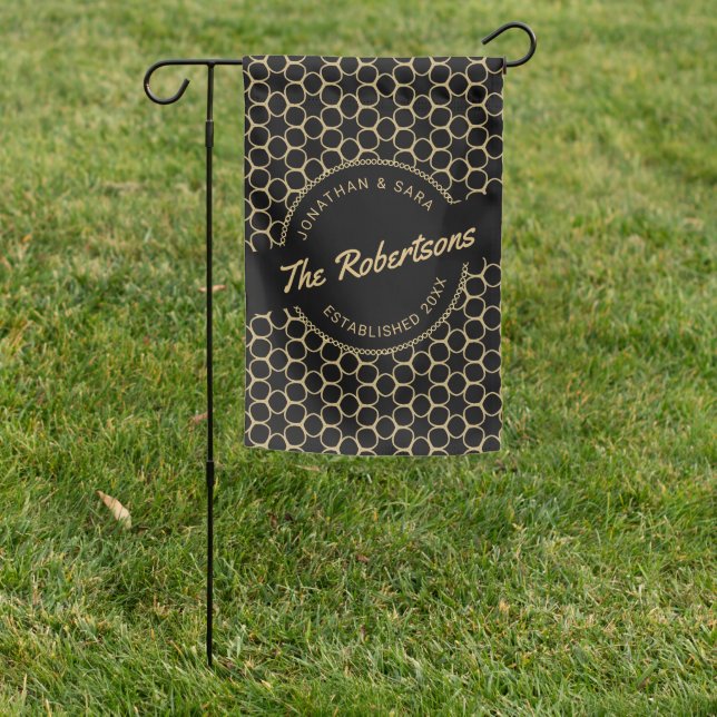 Newlywed Black and Gold Personalized Garden Flag (In SItu)