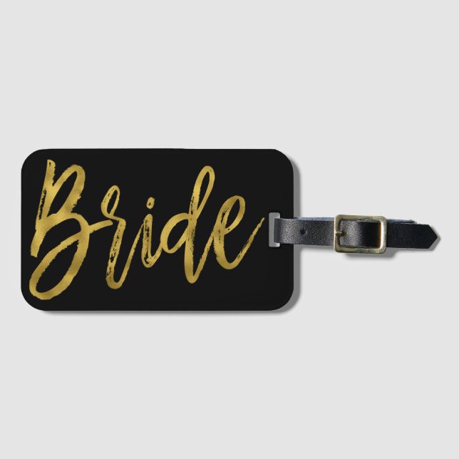 Newlywed Bride Gold Foil Luggage Bag Tag (Front Horizontal)