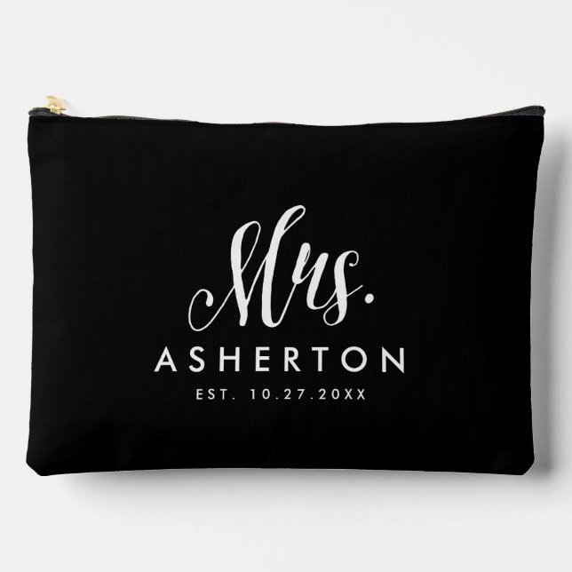 Newlywed bride Mrs personalized black and white Accessory Pouch (Front)