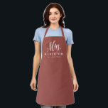 Newlywed bride Mrs personalized terracotta Apron<br><div class="desc">For the newlywed,  this chic terracotta and white apron features "Mrs." in an elegant and modern script along with a last name and "established" date. Makes a cute bridal shower or bachelorette gift!</div>